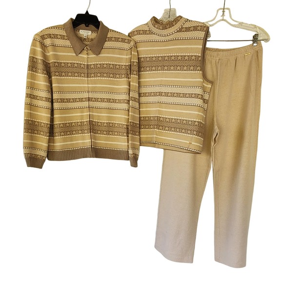 St. John Printed Knit 3-pc Pant Set L